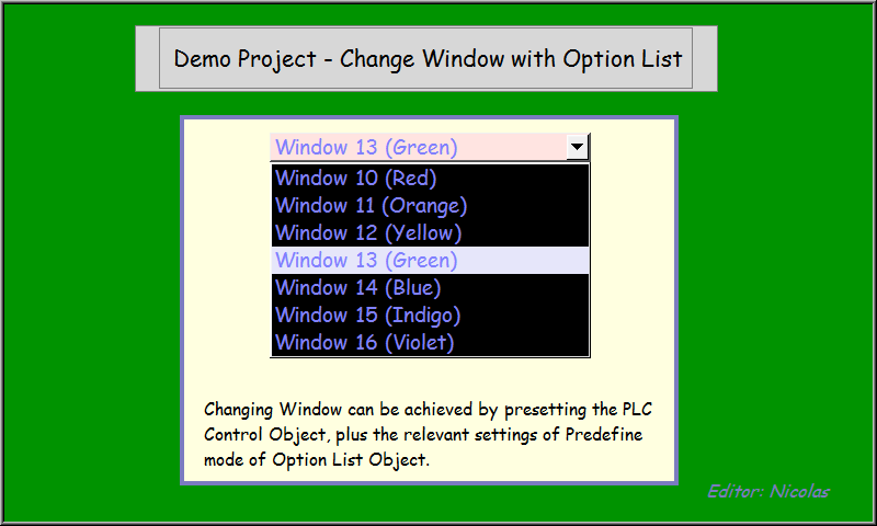 Change window with Opton List